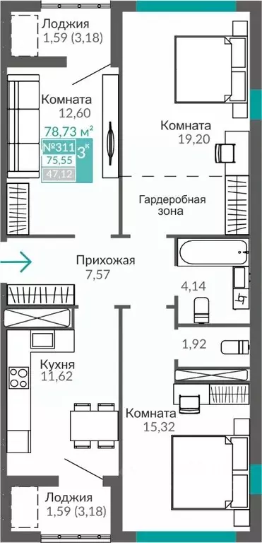 3-к кв. Крым, Симферополь Крымская роза мкр,  (75.55 м) - Фото 0