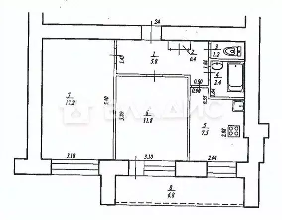 2-к кв. Башкортостан, Уфа Российская ул., 17 (46.3 м) - Фото 2