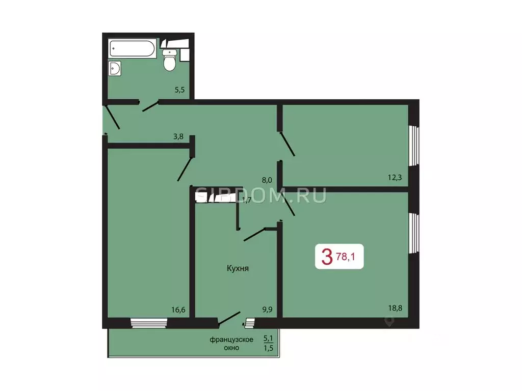 3-к кв. Красноярский край, Красноярск ул. Кутузова, 2с4 (78.3 м) - Фото 1