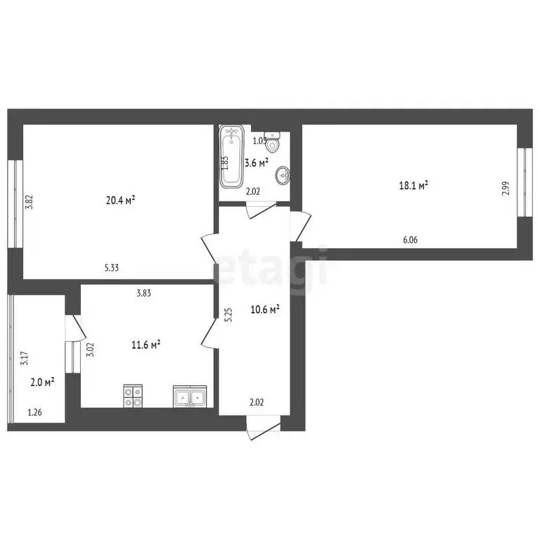 2-комнатная квартира: Калининград, Бассейная улица, 38 (68 м) - Фото 1