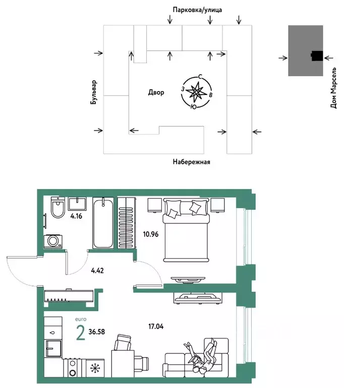 2-к кв. Тюменская область, Тюмень Береговая ул., 100к2 (36.58 м) - Фото 1