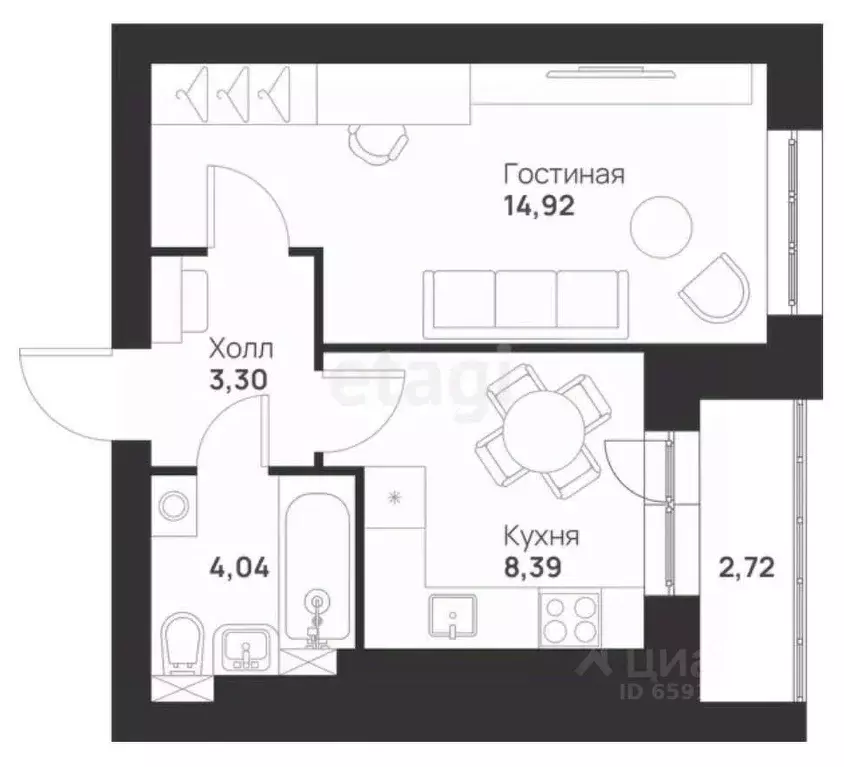 1-к кв. Тульская область, Тула ул. Героя России Зиничева, 8 (33.37 м) - Фото 1