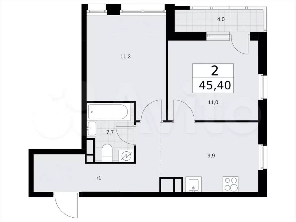 2-к. квартира, 45,4м, 4/9эт. - Фото 1