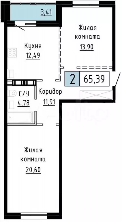 2-к. квартира, 65,4 м, 8/9 эт. - Фото 0