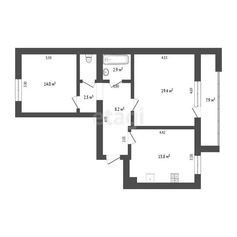 2-комнатная квартира: Тюмень, Газопромысловая улица, 6 (64.7 м) - Фото 1