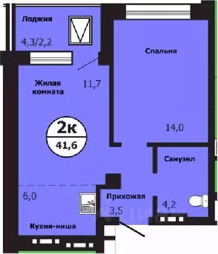 2-к кв. Красноярский край, Красноярск ул. Лесников, 51Б (41.6 м) - Фото 0