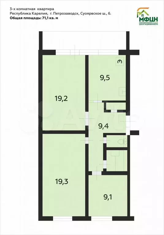 3-к. квартира, 71,1 м, 5/5 эт. - Фото 0