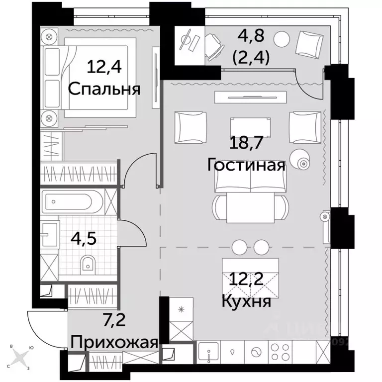 2-к кв. Москва Шелепихинская наб., 40к2 (59.8 м) - Фото 0