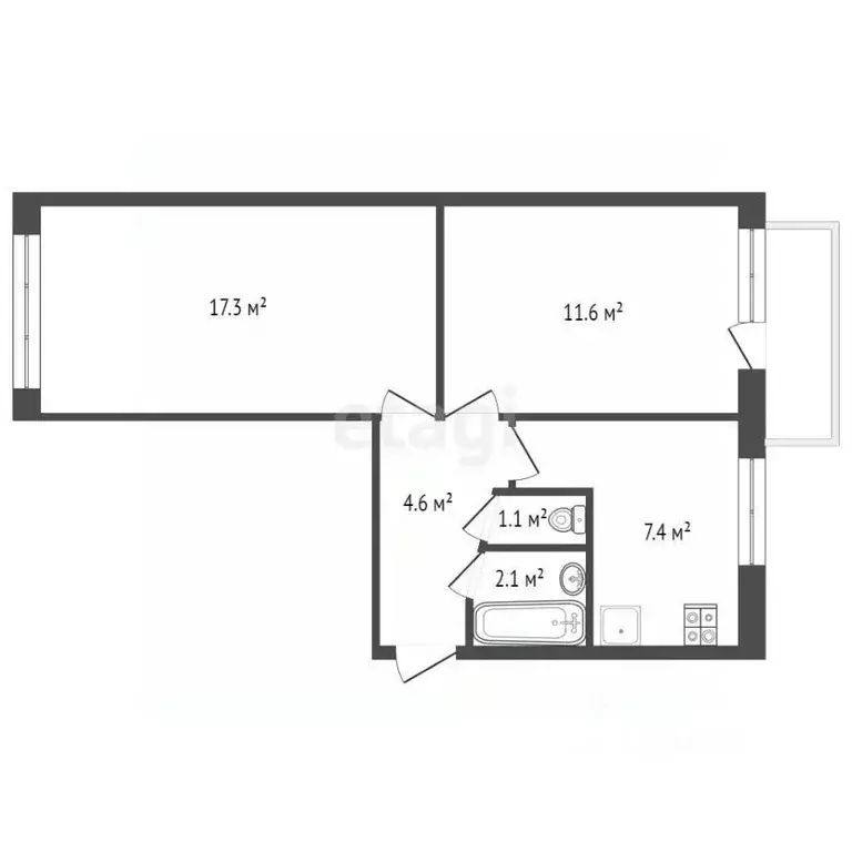 2-к кв. Хабаровский край, Амурский район, Эльбан рп, 2-й мкр 13 (44.1 ... - Фото 2