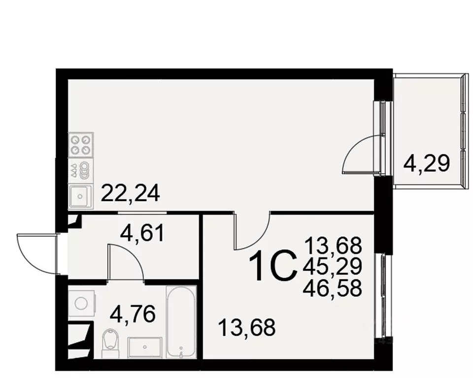 1-к кв. Тульская область, Тула Хлебная пл. (45.29 м) - Фото 0