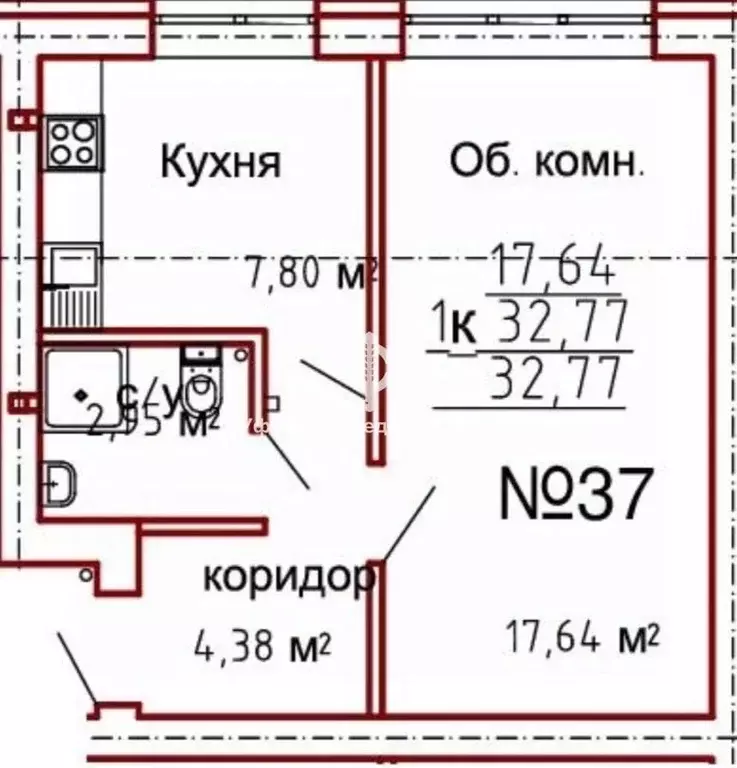 1-к кв. Башкортостан, Уфа ул. Академика Курчатова (32.77 м) - Фото 1