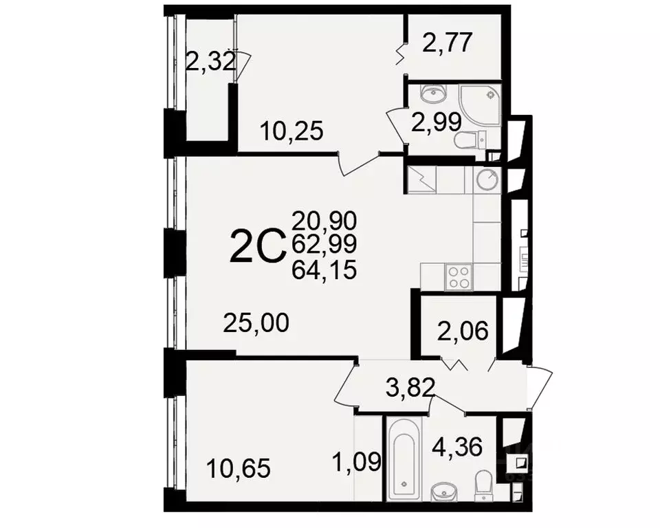 2-к кв. Рязанская область, Рязань ул. Чкалова (62.99 м) - Фото 1