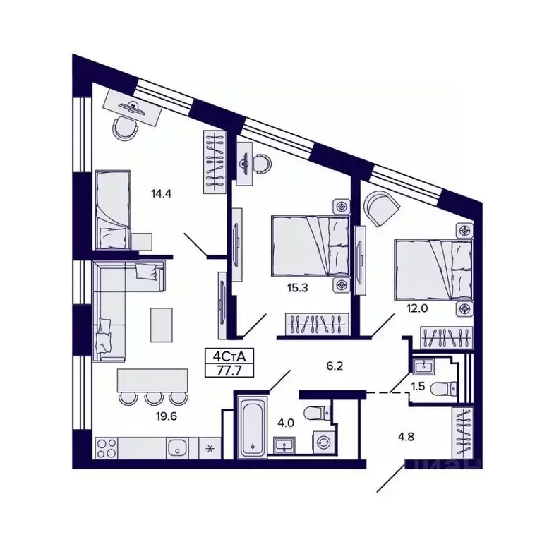 4-к кв. Хабаровский край, Хабаровск ул. Карла Маркса, 96/1 (77.75 м) - Фото 1