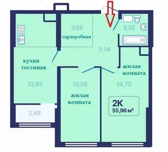 Квартира, 2 комнаты, 56 м - Фото 0