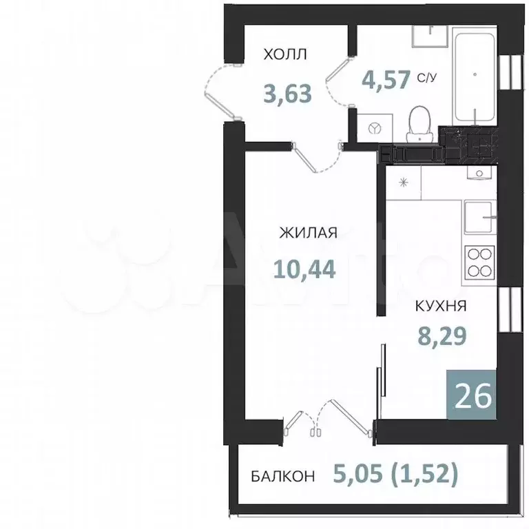 Квартира-студия, 28,5 м, 5/5 эт. - Фото 0