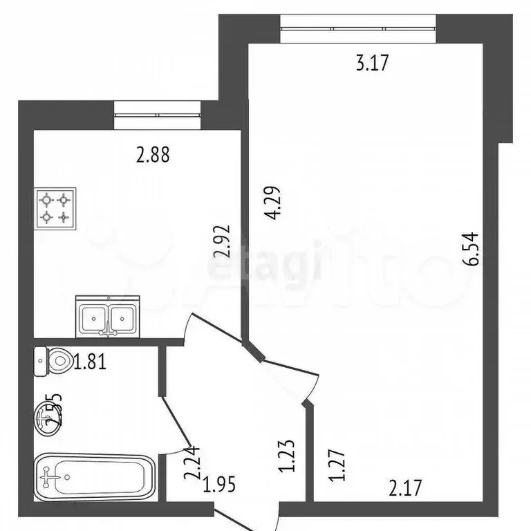 1-к. квартира, 35,4 м, 1/6 эт. - Фото 0