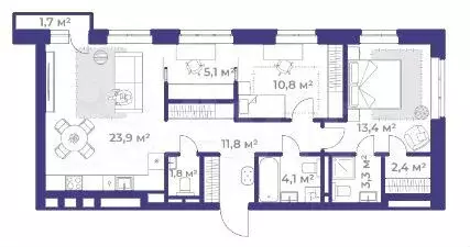 2-к. квартира, 77 м, 2/9 эт. - Фото 1