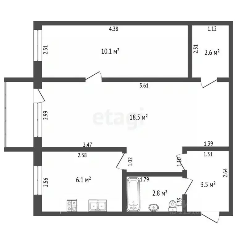 2-к кв. Калининградская область, Калининград просп. Победы, 103 (43.6 ... - Фото 2
