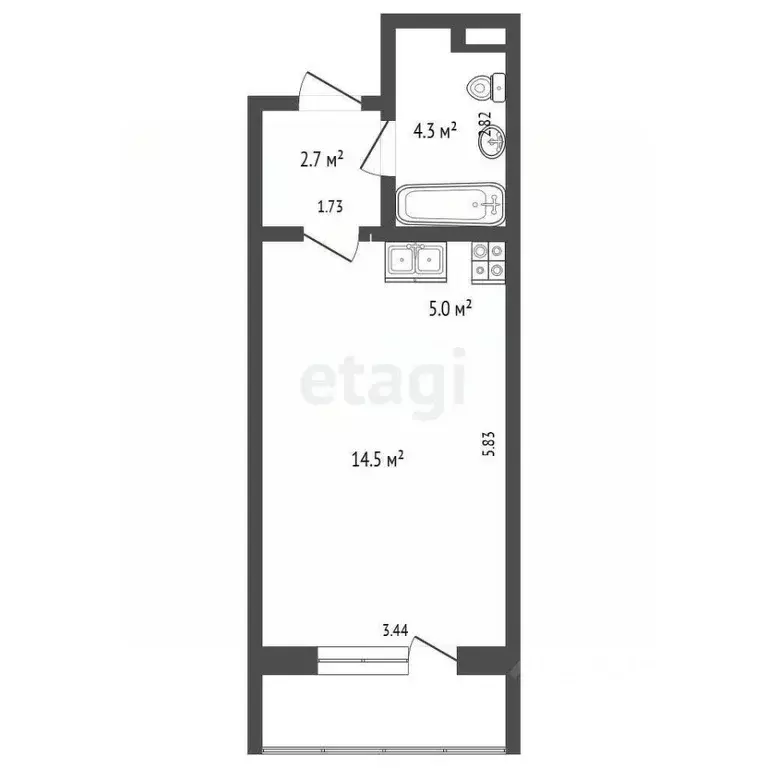 Студия Саха (Якутия), Якутск ул. Летчицы Веры Захаровой, 15/4 (27.0 м) - Фото 2