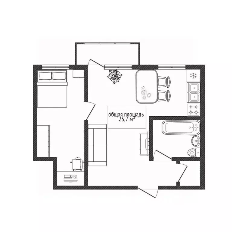 Студия Новосибирская область, Новосибирск Горский мкр, 72 (25.7 м) - Фото 2
