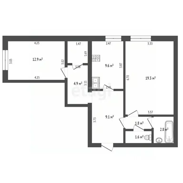 2-к кв. Башкортостан, Стерлитамак ул. Худайбердина, 196Б (64.5 м) - Фото 2