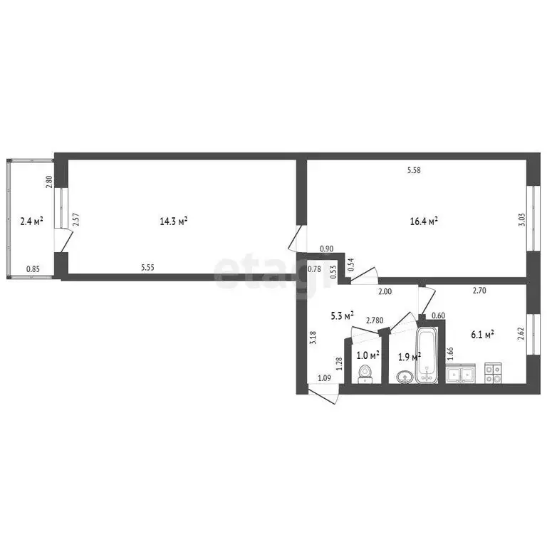 2-комнатная квартира: Стерлитамак, улица Имая Насыри, 3 (45 м) - Фото 1