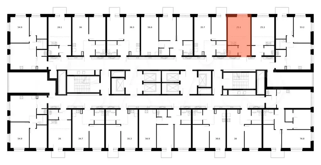 Квартира-студия, 25,1 м, 5/53 эт. - Фото 1