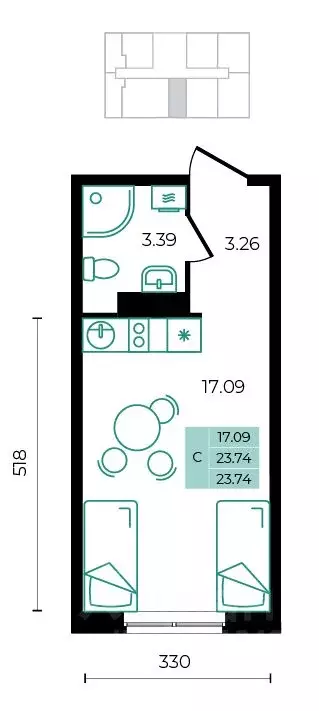 Студия Адыгея, Майкопский район, пос. Тульский  (23.74 м) - Фото 1