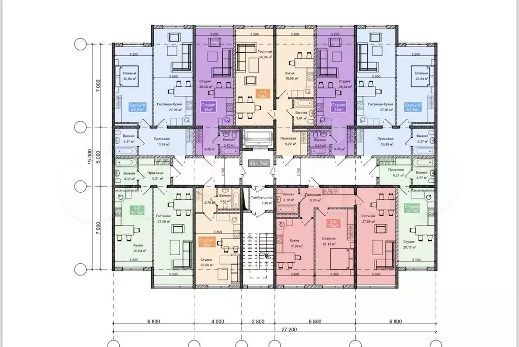 Квартира-студия, 62,8 м, 3/12 эт. - Фото 1