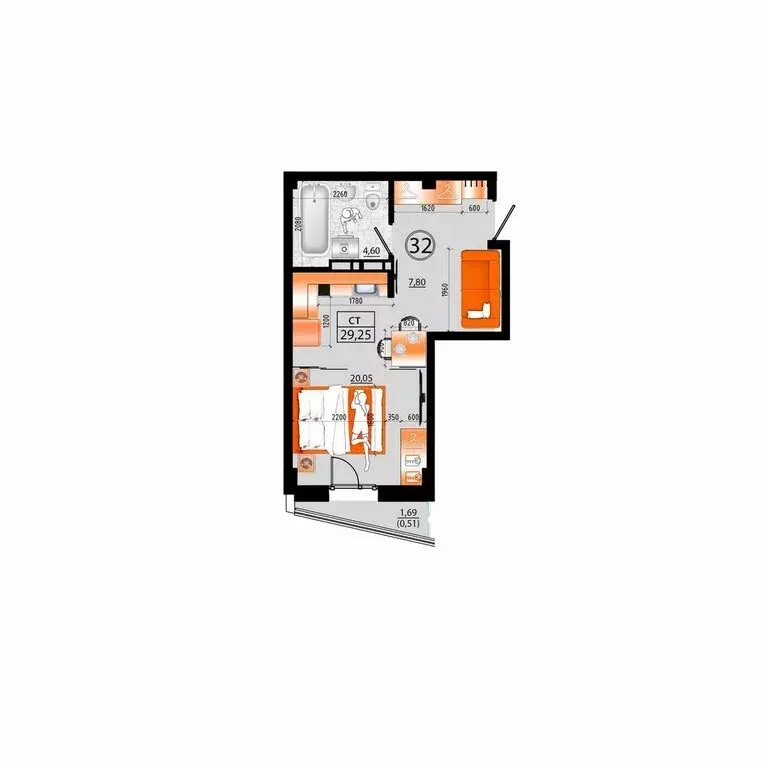 1-комнатная квартира: Владивосток, улица Капитана Шефнера, 25 (29.25 ... - Фото 1