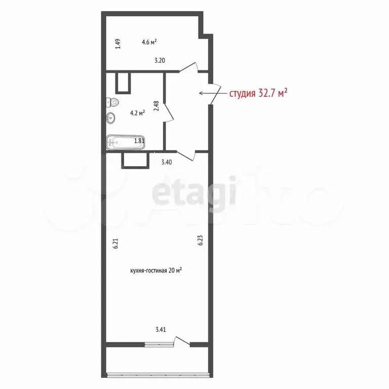 Квартира-студия, 32,7 м, 13/25 эт. - Фото 0