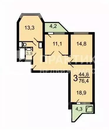3-к кв. Москва ул. Корнейчука, 20 (75.4 м) - Фото 2