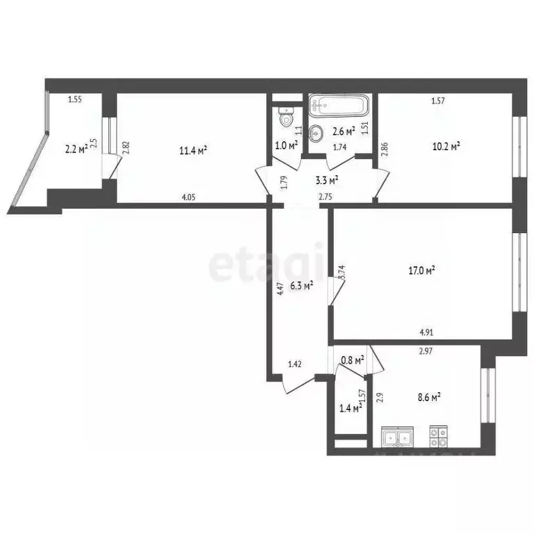 3-к кв. Калининградская область, Калининград Черниговская ул., 33Б ... - Фото 2