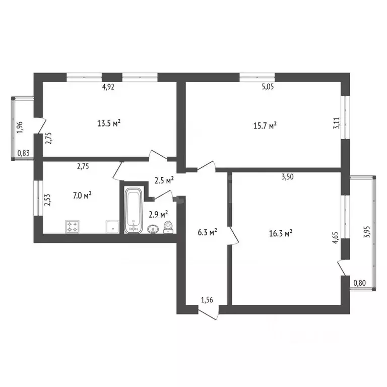 3-к кв. Амурская область, Благовещенск Красноармейская ул., 159 (64.2 ... - Фото 1