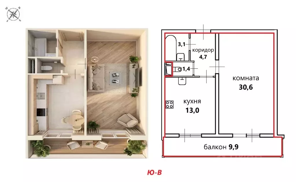 1-к кв. Санкт-Петербург Зеленогорская ул., 7 (52.6 м) - Фото 2