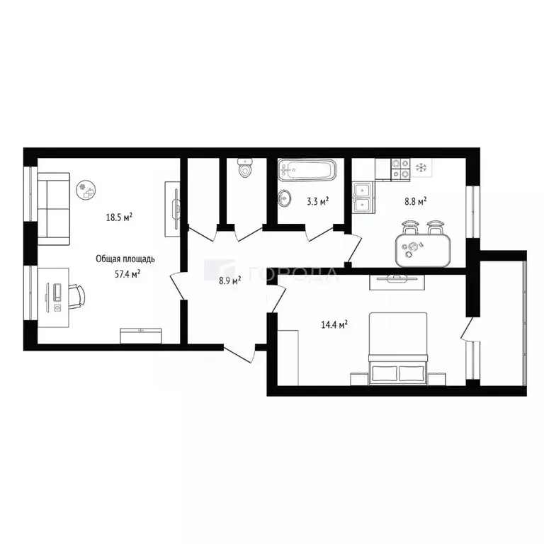 2-к кв. Кемеровская область, Тайга ул. Щетинкина, 22 (57.4 м) - Фото 1