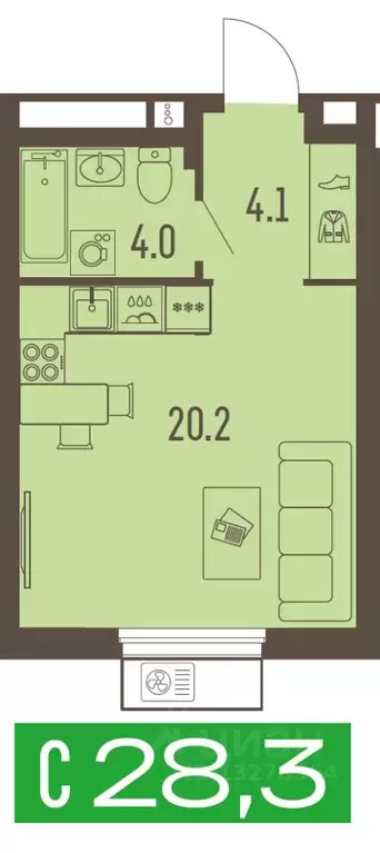 1-к кв. Пермский край, Пермь Подлесная ул., 55А (28.3 м) - Фото 1