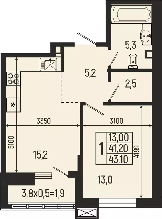 1-к кв. Адыгея, Майкоп  (43.1 м) - Фото 1