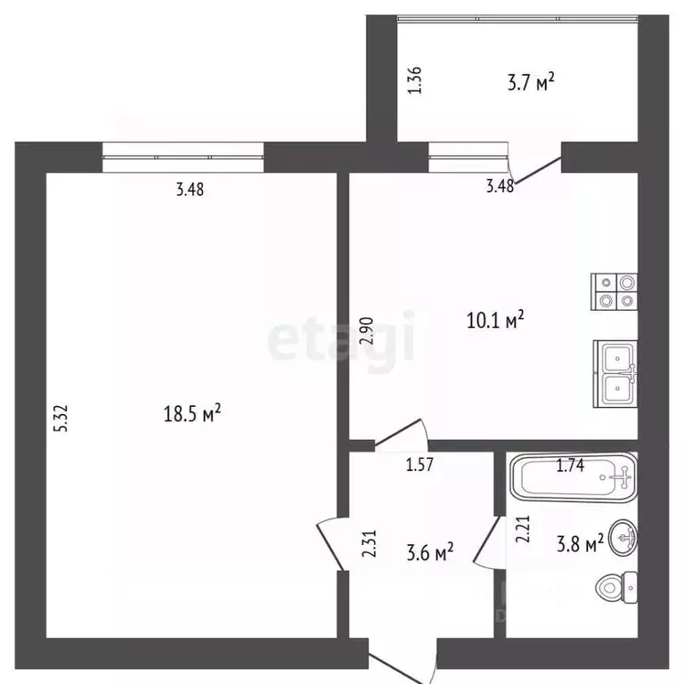 1-к кв. Башкортостан, Стерлитамакский район, Отрадовский сельсовет, с. ... - Фото 1