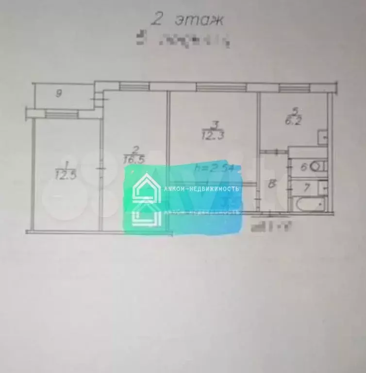 3-к. квартира, 57,4 м, 2/9 эт. - Фото 0