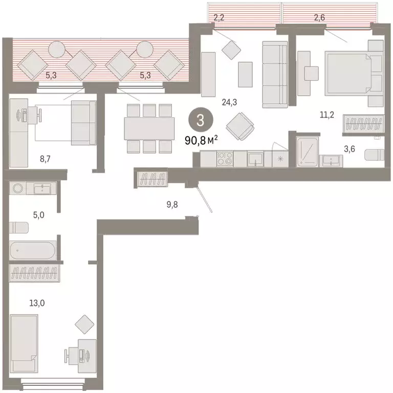 3-комнатная квартира: Екатеринбург, микрорайон Академический, 19-й ... - Фото 1