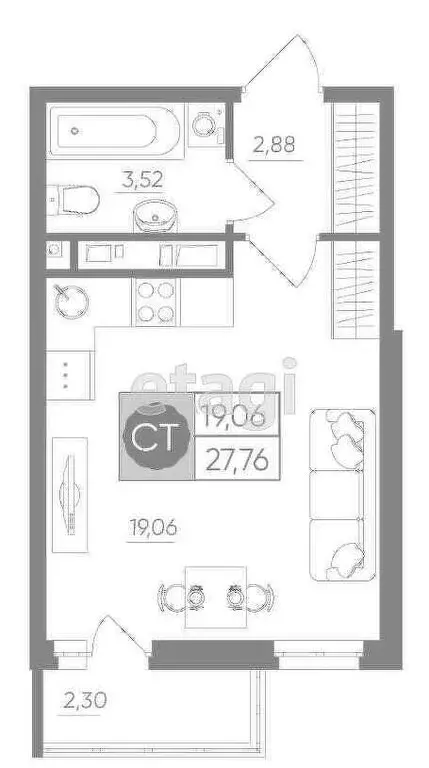 Квартира-студия: Тула, Пряничная улица, 4 (27.8 м) - Фото 0