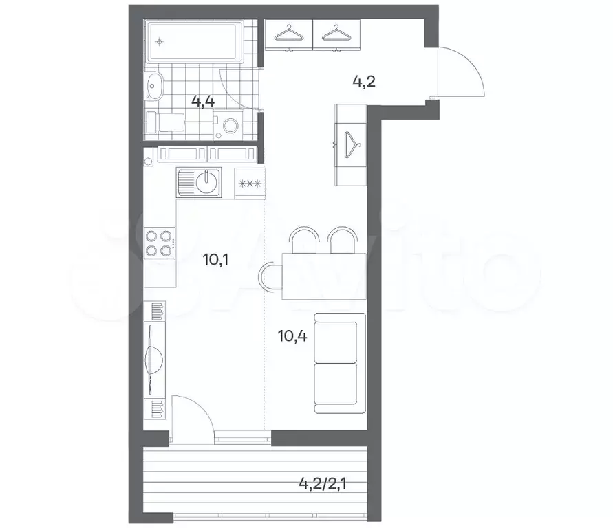 1-к. квартира, 31,2 м, 7/9 эт. - Фото 1
