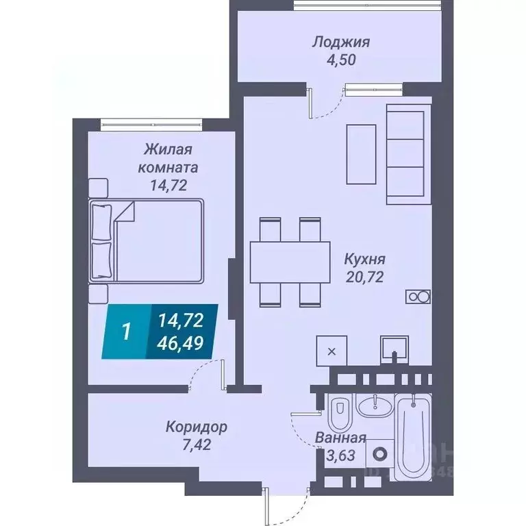 1-к кв. Новосибирская область, Новосибирск ул. Королева, 19 (46.49 м) - Фото 0