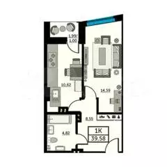 1-к. квартира, 39,1 м, 23/24 эт. - Фото 1