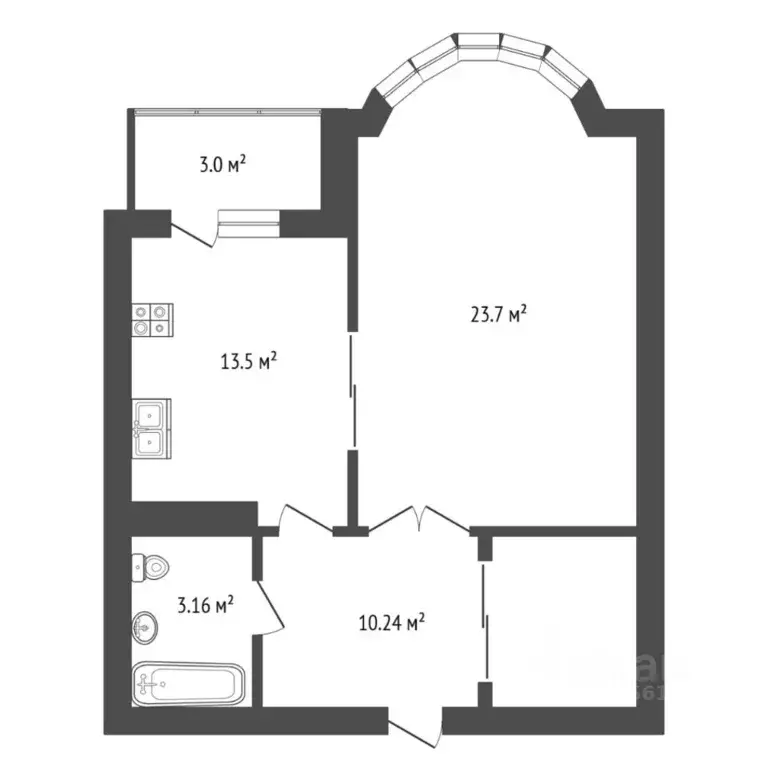 1-к кв. Тюменская область, Тюмень ул. Клары Цеткин, 29к5 (44.7 м) - Фото 2