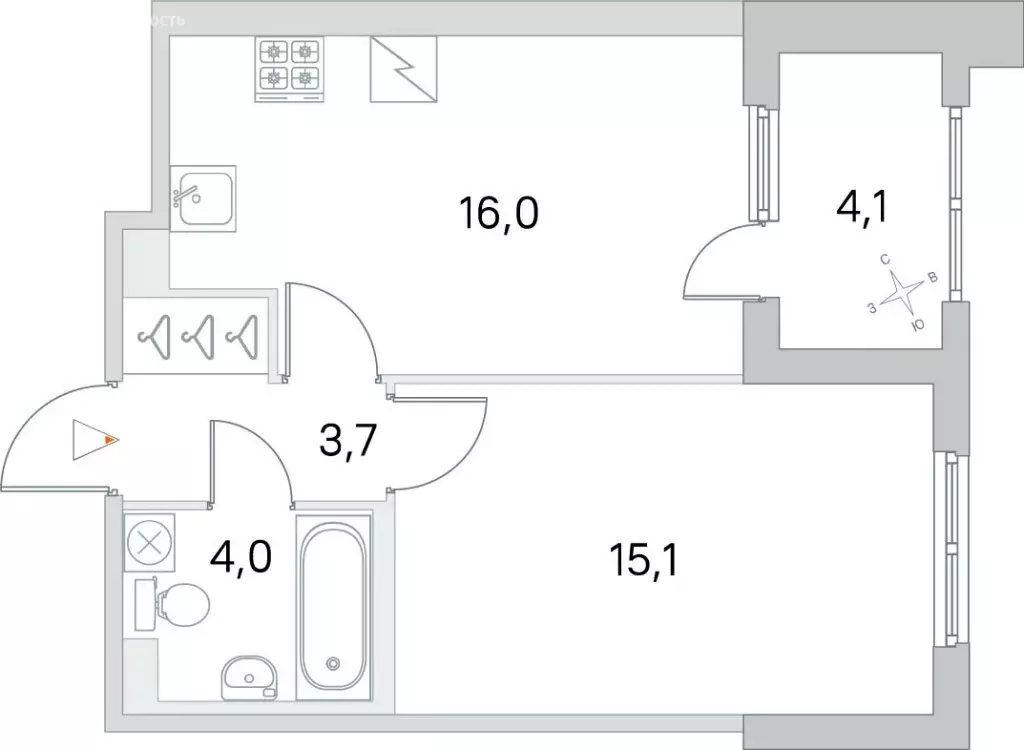 1-комнатная квартира: посёлок Шушары, улица Нины Петровой, 6к5 (38.8 ... - Фото 0