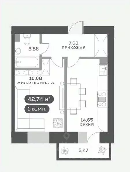 1-к кв. Красноярский край, Красноярск Академгородок мкр, 8 (43.0 м) - Фото 0