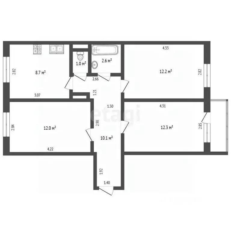 3-к кв. Забайкальский край, Чита 6-й мкр, 14Б (58.9 м) - Фото 2