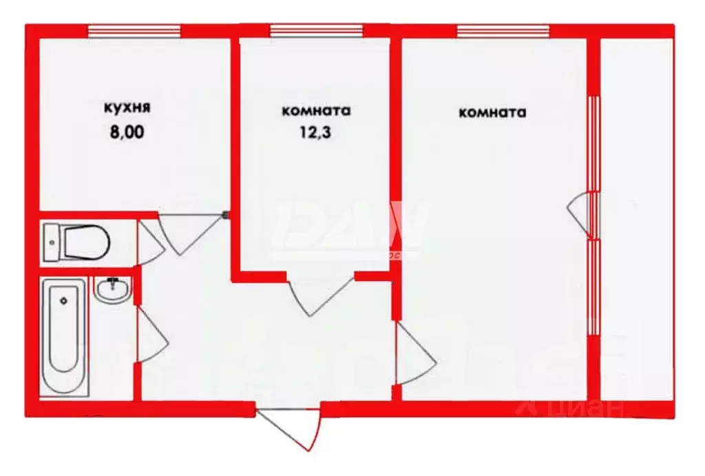 2-к кв. Челябинская область, Челябинск ул. 50-летия ВЛКСМ, 43Б (50.1 ... - Фото 2